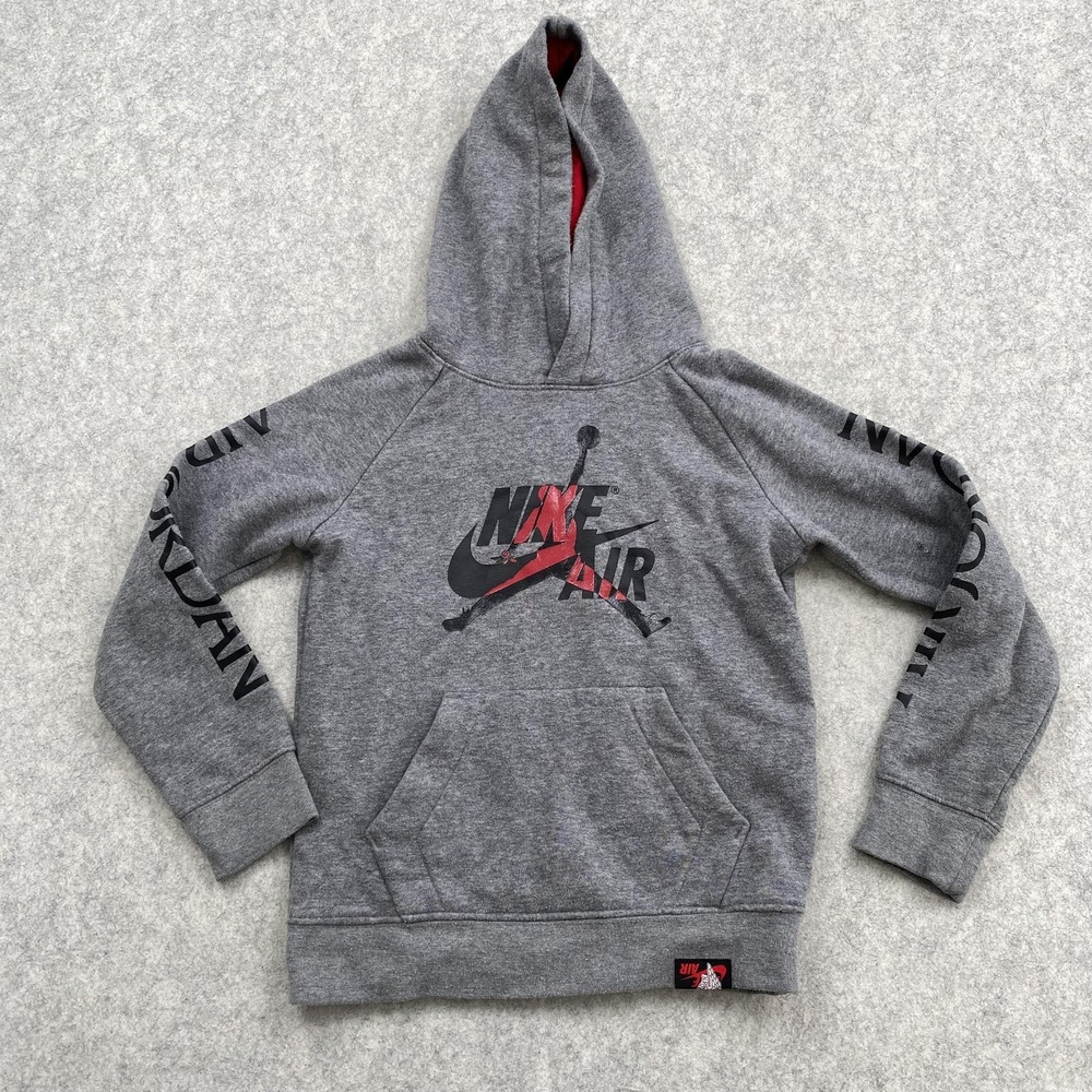 Jordan Hoodie Youth 5-6 YRS Gray Pullover Fleece Nike Jumpman Sweatshirt *HOLE*